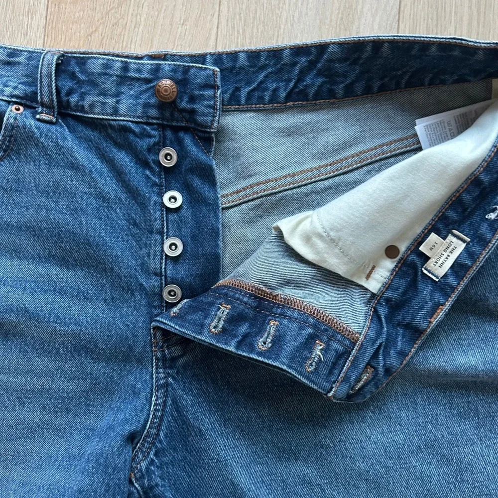 Madewell Brynn Long Short 16W‎ Blue Denim Button Fly Raw Hem High Rise Western